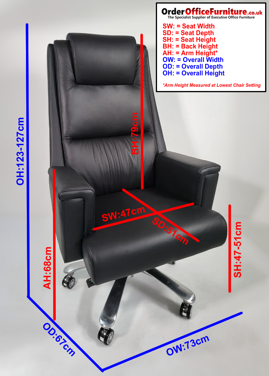 Genuine Hide Black Leather High Back Executive Office Chair - KW-8618