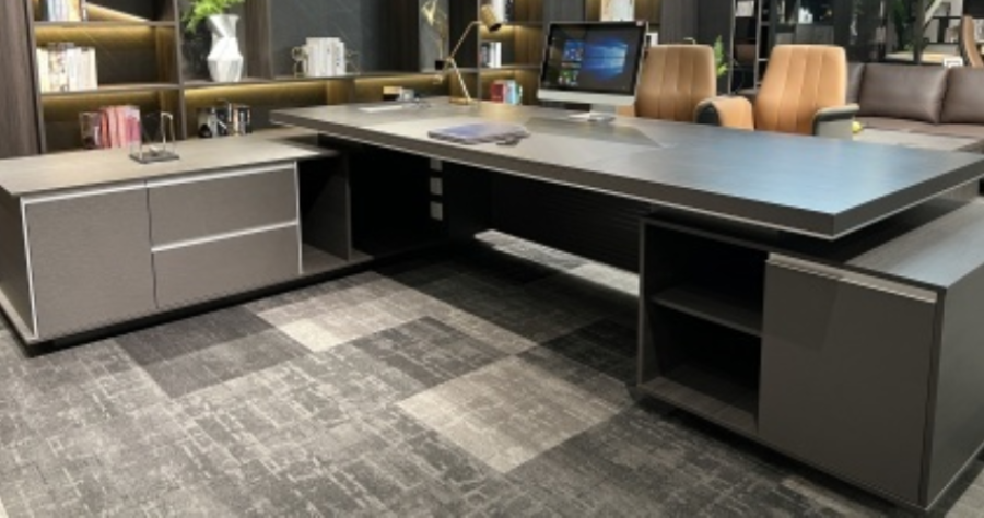 Large Modern Grey Oak Executive Office Desk with Integrated Cupboard and Return - 2800mm - BJS-D0128