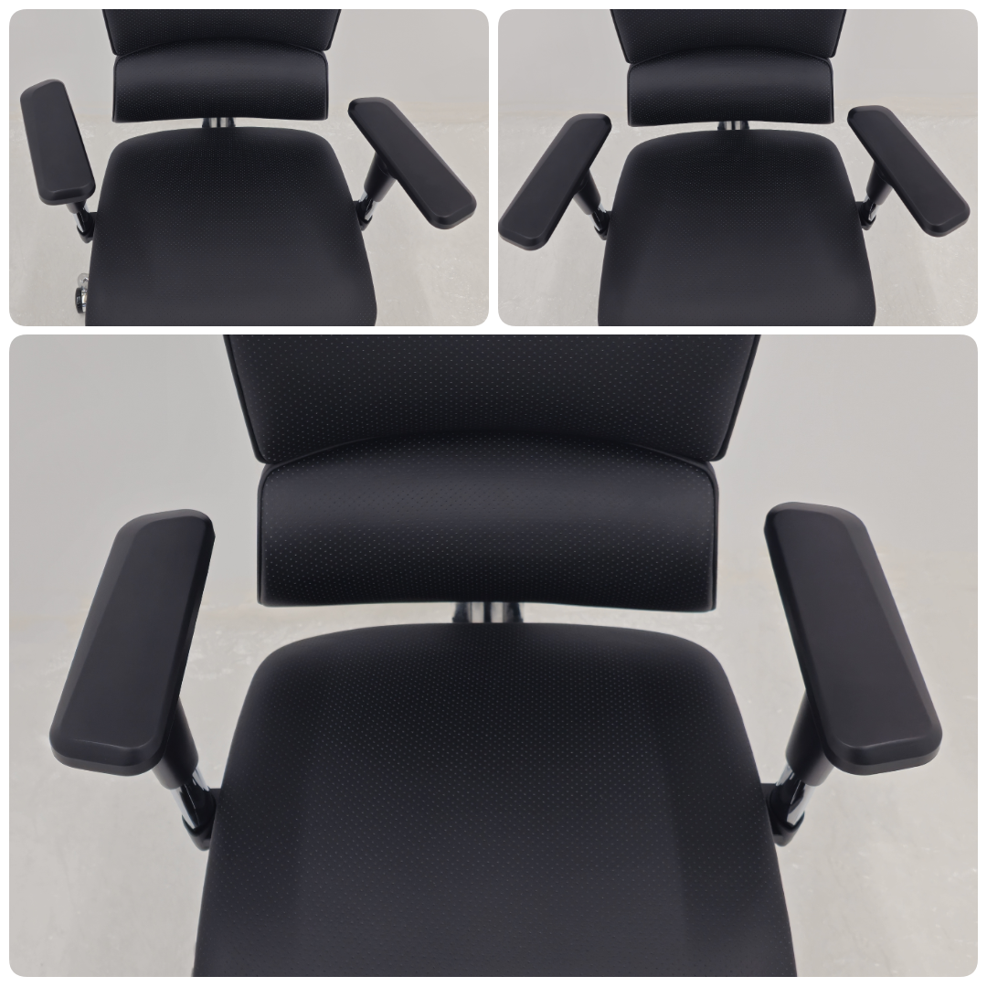 Luxury Ergonomic Black Genuine Leather Office Chair with Adjustable Headrest, Lumbar Support & Seat Slide - A9-ZP