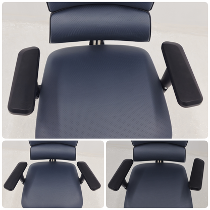 Luxury Ergonomic Blue Genuine Leather Office Chair with Adjustable Headrest, Lumbar Support & Seat Slide - A9-ZP