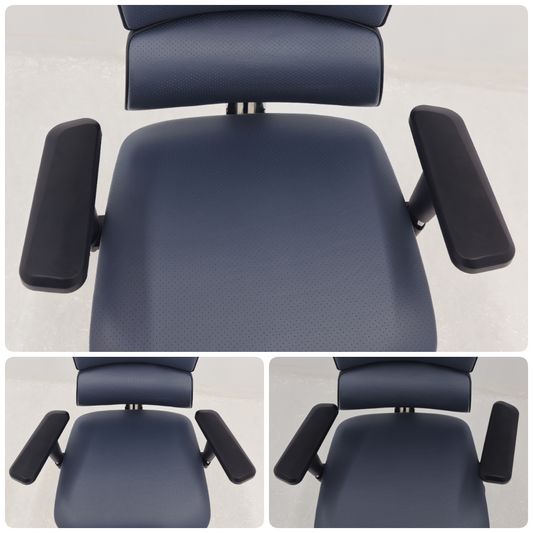 Luxury Ergonomic Blue Genuine Leather Office Chair with Adjustable Headrest, Lumbar Support & Seat Slide - A9-ZP