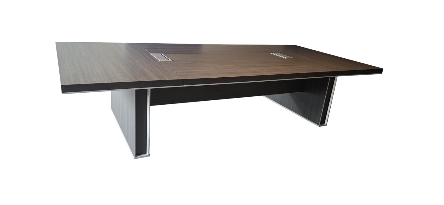 Large Modern Grey Oak Boardroom Table with Silver Aluminum Edging - 3200mm - BJS-C1232