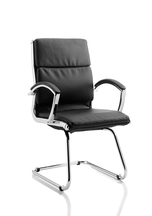 Classic Medium Back Cantilever Bonded Leather Visitor Chair with Fixed Arms - Black, Tan or White