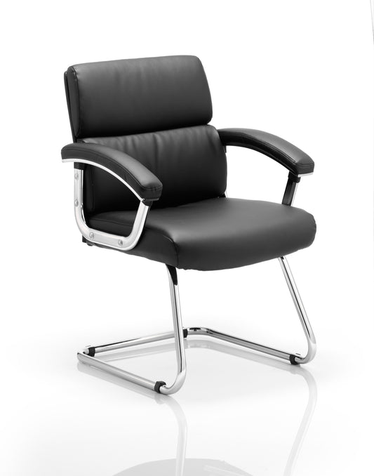 Desire Medium Back Leather Cantilever Visitor Chair with Fixed Arms - Black or White