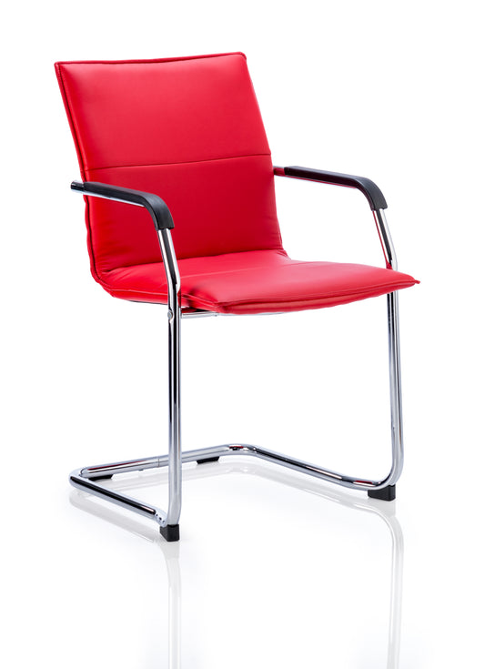 Echo Medium Back Leather Cantilever Visitor Chair with Fixed Arms - Black, White or Red