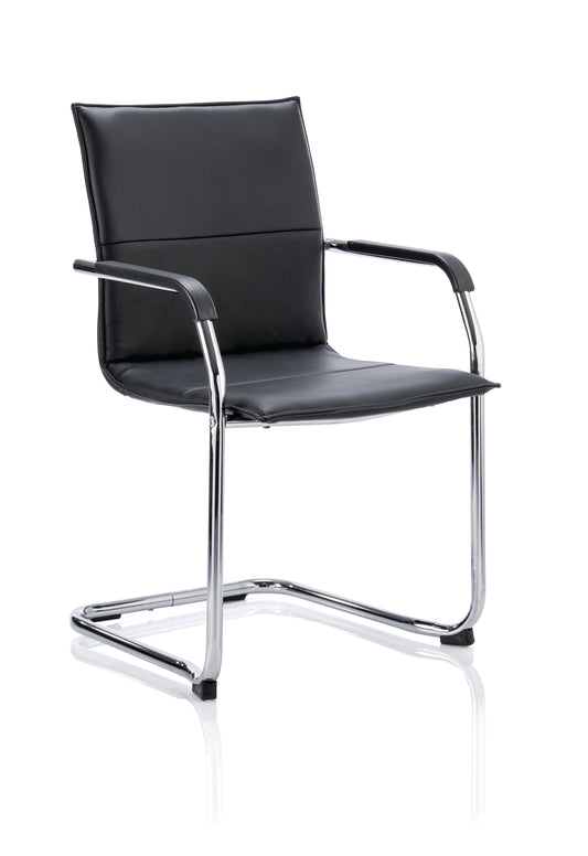 Echo Medium Back Leather Cantilever Visitor Chair with Fixed Arms - Black, White or Red