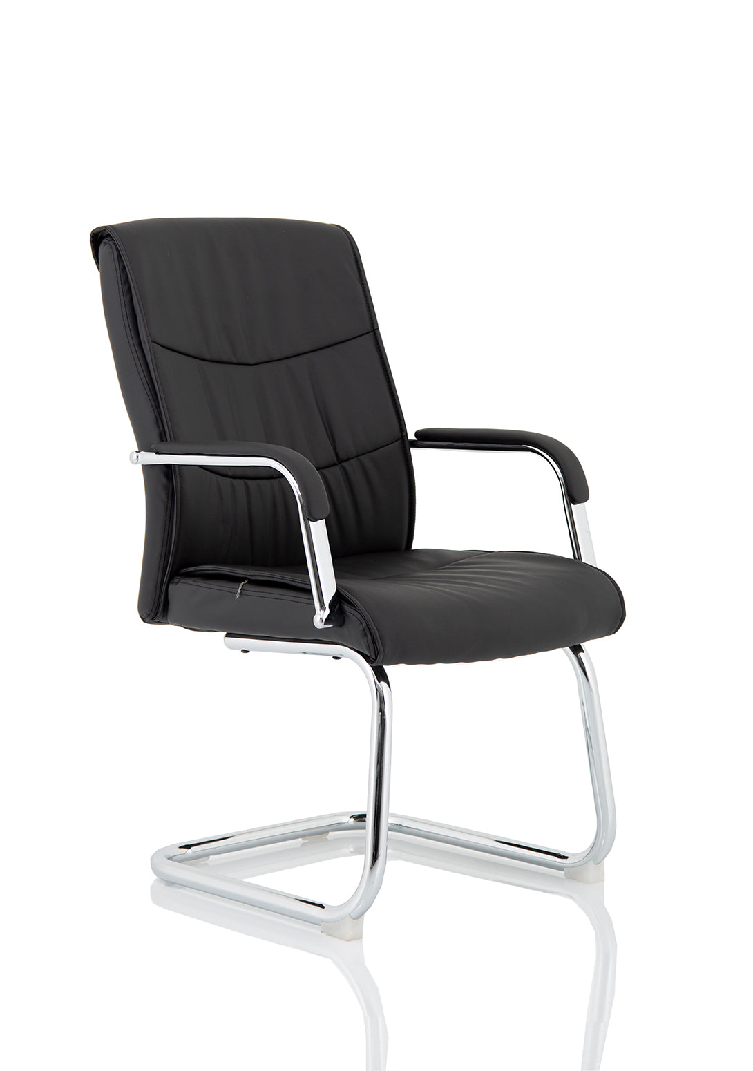 Carter Medium Back Black Bonded Leather Chrome Cantilever Visitor Chair with Fixed Arms