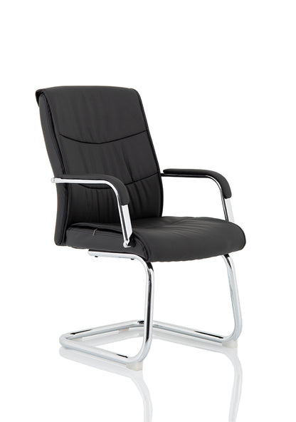 Carter Medium Back Black Bonded Leather Chrome Cantilever Visitor Chair with Fixed Arms