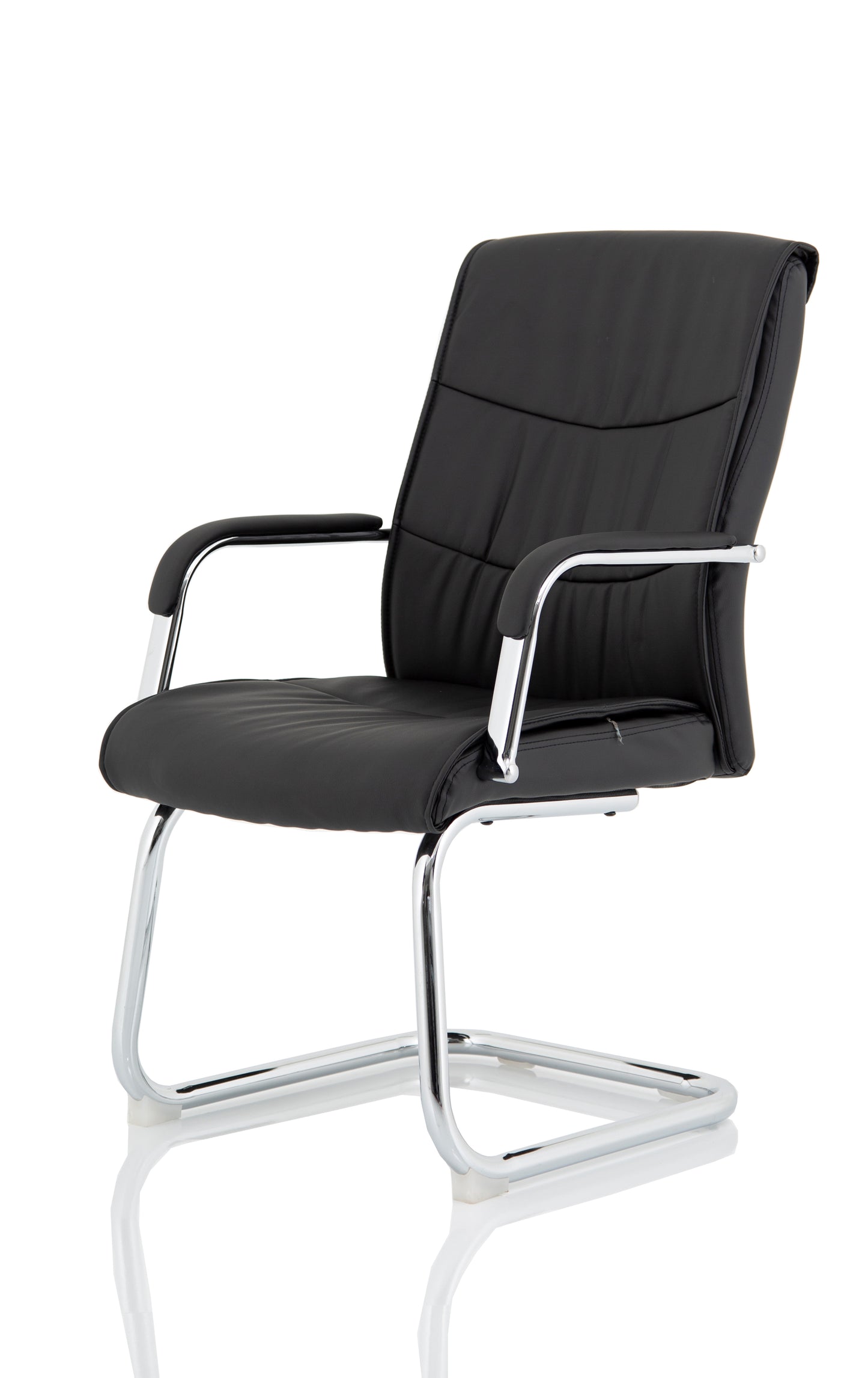 Carter Medium Back Black Bonded Leather Chrome Cantilever Visitor Chair with Fixed Arms