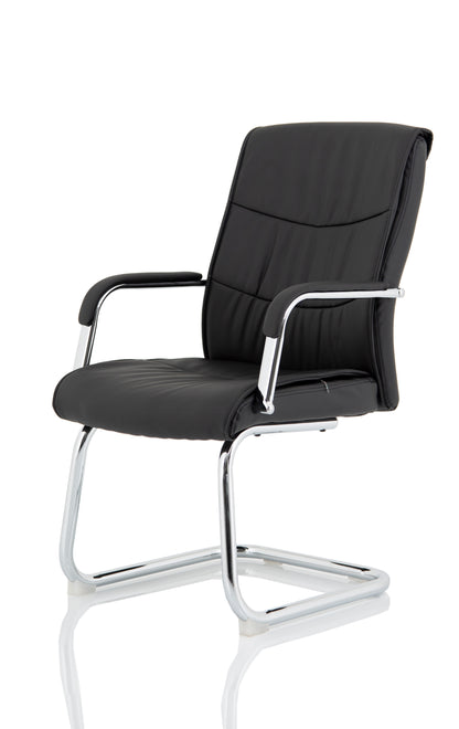 Carter Medium Back Black Bonded Leather Chrome Cantilever Visitor Chair with Fixed Arms