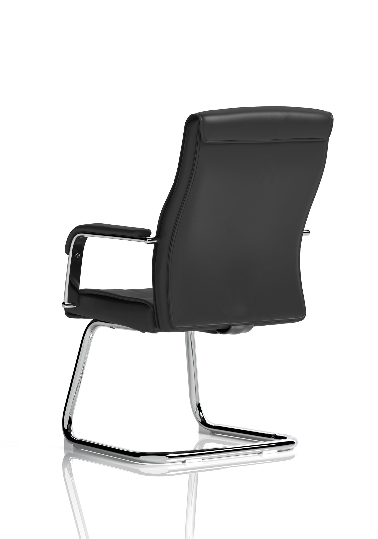 Carter Medium Back Black Bonded Leather Chrome Cantilever Visitor Chair with Fixed Arms