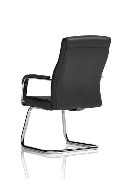 Carter Medium Back Black Bonded Leather Chrome Cantilever Visitor Chair with Fixed Arms