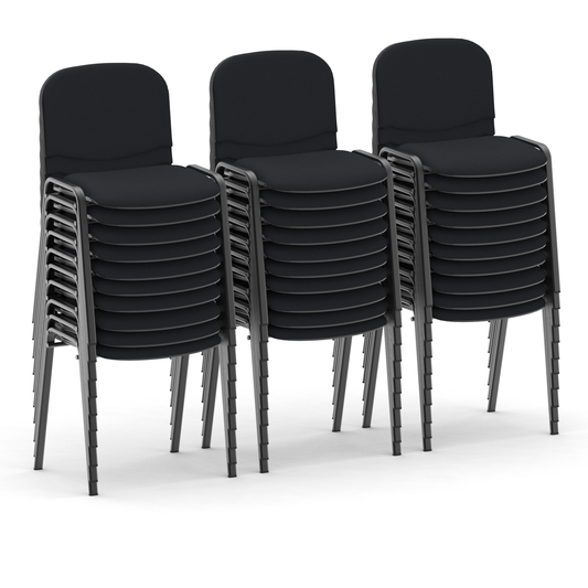 ISO Stacking Fabric Visitor/Conference Chair - Bundle of 30 - Available in Black, Blue, Charcoal or Wine - Black or Chrome Frame