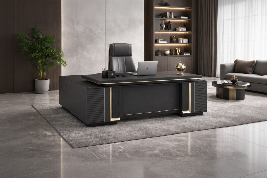 Extra Large Modern Grey Oak Corner Executive Office Desk with Built in Storage - 3200mm - BWJ-HD0132