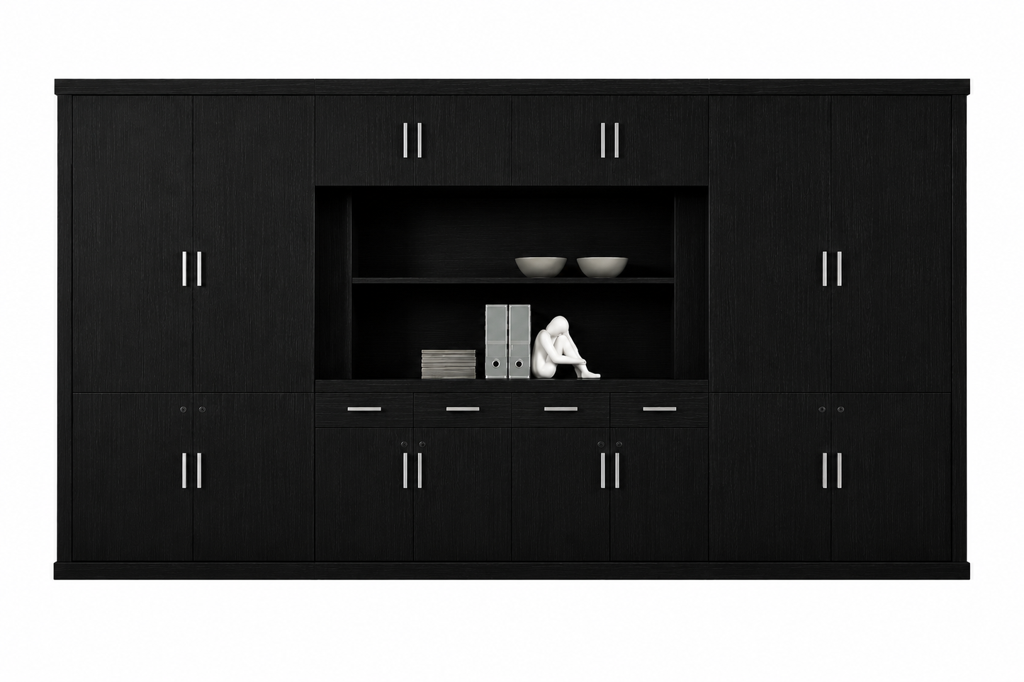 Extra Large Luxury Black Ash Real Wood Veneer Executive Bookcase with Open Shelving - 4000mm - KM5B55