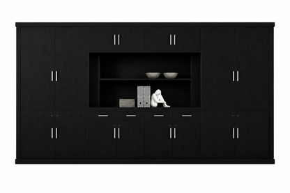 Extra Large Luxury Black Ash Real Wood Veneer Executive Bookcase with Open Shelving - 4000mm - KM5B55