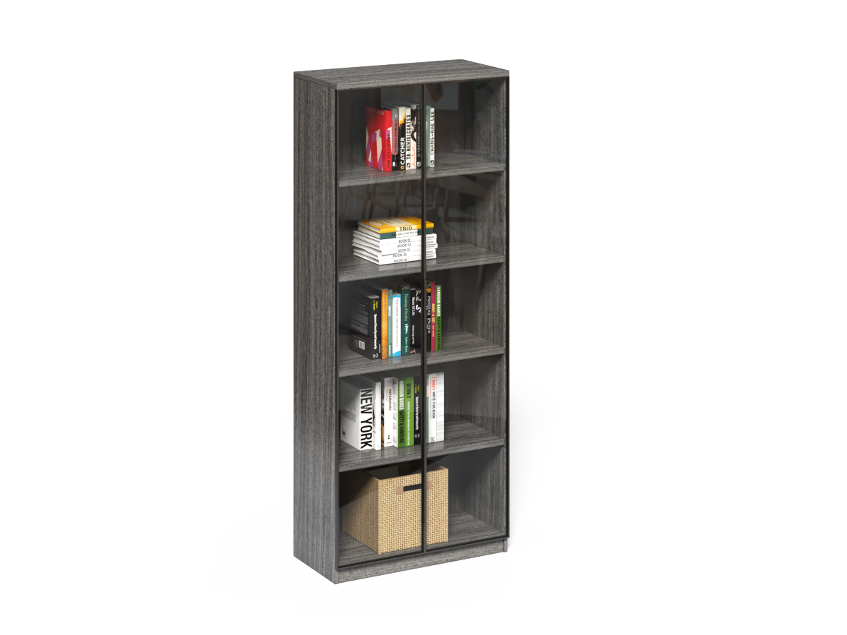 Modern Grey Oak Cupboard Shelving Display Unit with Glass Doors - CF-0804C