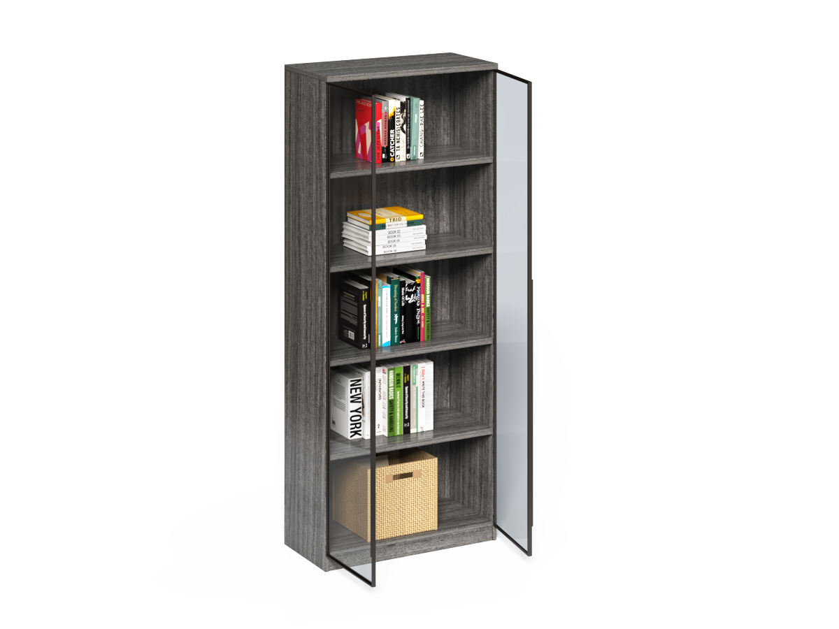 Modern Grey Oak Cupboard Shelving Display Unit with Glass Doors - CF-0804C