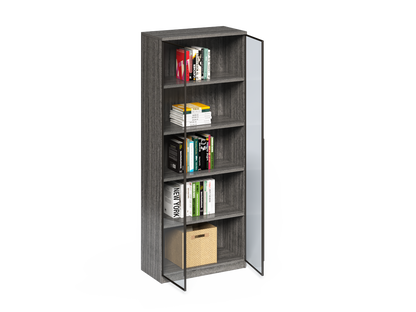 Modern Grey Oak Cupboard Shelving Display Unit with Glass Doors - CF-0804C