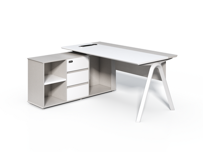 Contemporary Modern Corner Executive Office Desk with Stylish Metal Leg and Integrated Desktop Power - White and Beige Oatmeal - 1400mm, 1600mm, 1800mm - CF-CRN-E