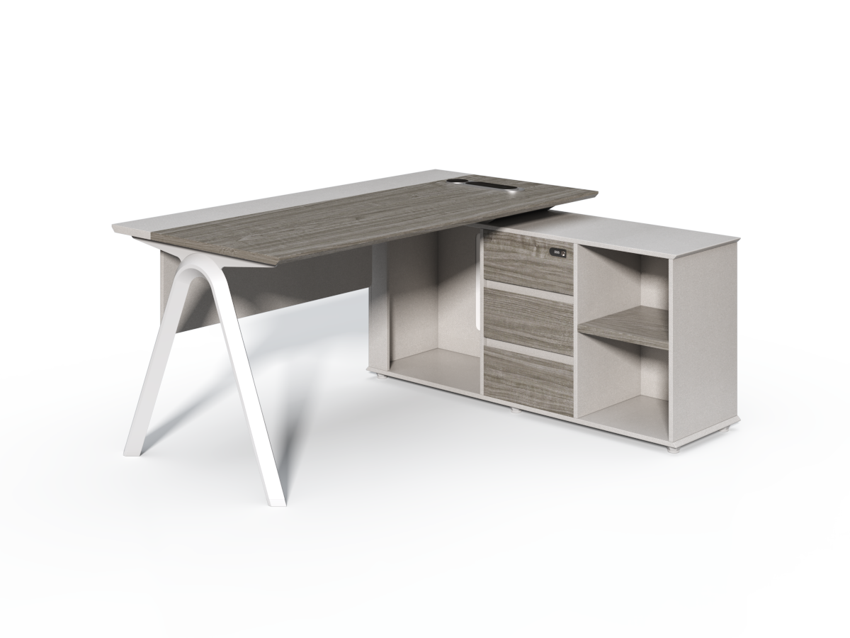 Contemporary Modern Corner Executive Office Desk with Stylish Metal Leg and Integrated Desktop Power - Oak and Beige Oatmeal - 1400mm, 1600mm, 1800mm - CF-CRN-E