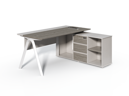 Contemporary Modern Corner Executive Office Desk with Stylish Metal Leg and Integrated Desktop Power - Oak and Beige Oatmeal - 1400mm, 1600mm, 1800mm - CF-CRN-E