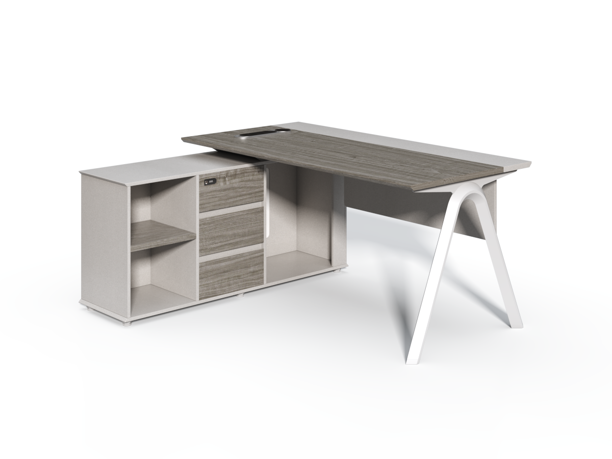 Contemporary Modern Corner Executive Office Desk with Stylish Metal Leg and Integrated Desktop Power - Oak and Beige Oatmeal - 1400mm, 1600mm, 1800mm - CF-CRN-E