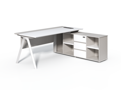 Contemporary Modern Corner Executive Office Desk with Stylish Metal Leg and Integrated Desktop Power - White and Beige Oatmeal - 1400mm, 1600mm, 1800mm - CF-CRN-E