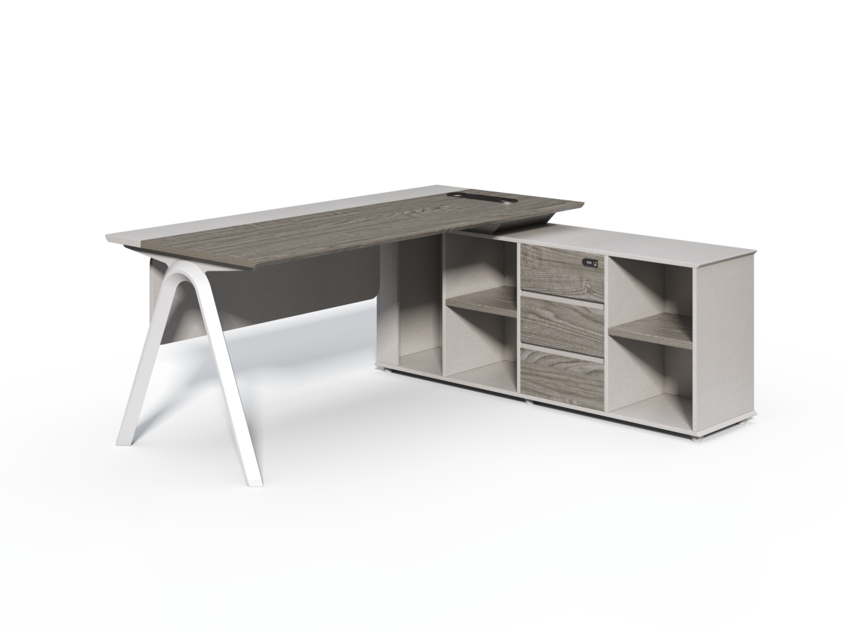 Contemporary Modern Corner Executive Office Desk with Stylish Metal Leg and Integrated Desktop Power - Oak and Beige Oatmeal - 1400mm, 1600mm, 1800mm - CF-CRN-E