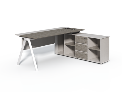 Contemporary Modern Corner Executive Office Desk with Stylish Metal Leg and Integrated Desktop Power - Oak and Beige Oatmeal - 1400mm, 1600mm, 1800mm - CF-CRN-E