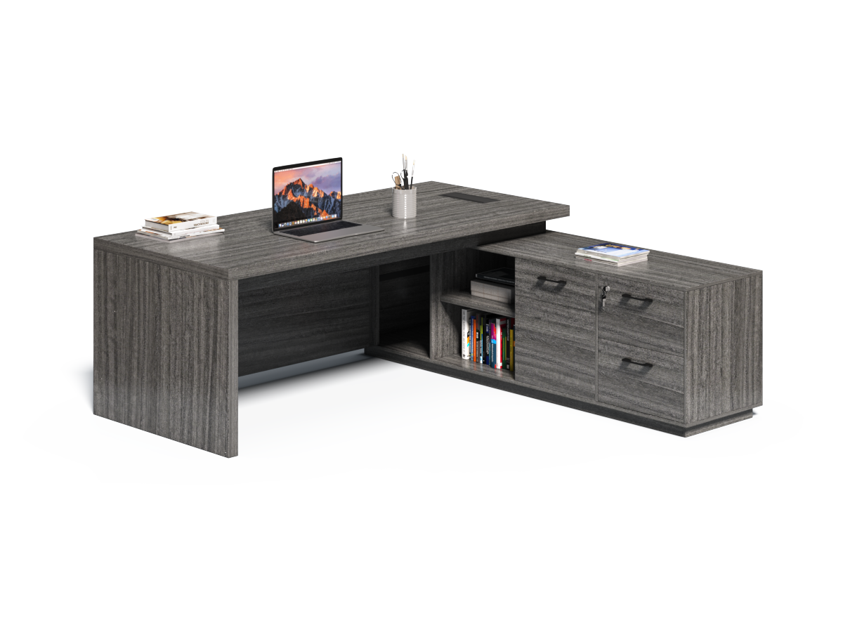 Modern Grey Oak Executive Corner Desk with Storage - 2400mm - CF-CRN-H