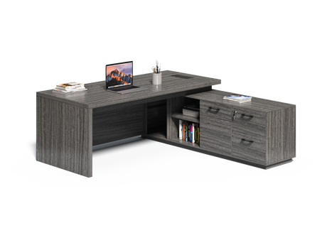 Modern Grey Oak Executive Corner Desk with Storage - 2400mm - CF-CRN-H