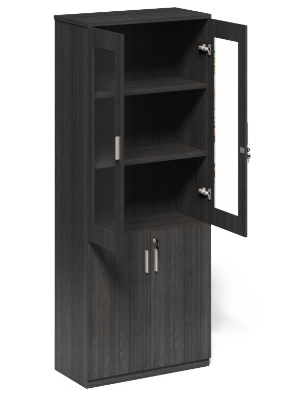 Budget Modern Grey Oak Tall Two Door Glass Door Bookcase - CF-2000X