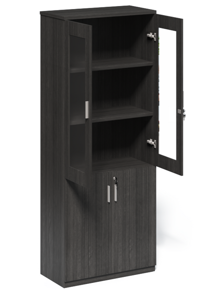 Modern Grey Oak Tall Two Door Glass Door Bookcase - CF-2000X