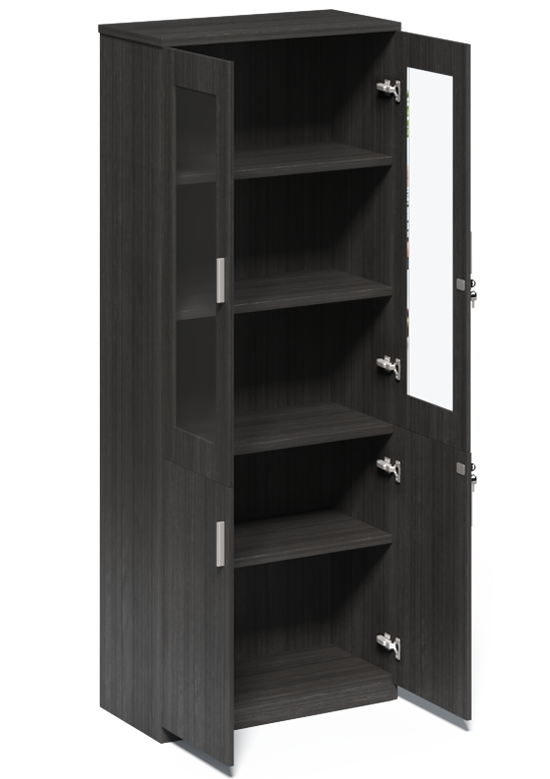 Modern Grey Oak Tall Two Door Glass Door Bookcase - CF-2000X