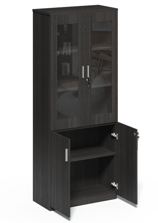 Modern Grey Oak Tall Two Door Glass Door Bookcase - CF-2000X