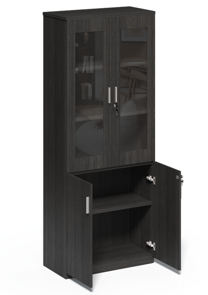 Modern Grey Oak Tall Two Door Glass Door Bookcase - CF-2000X