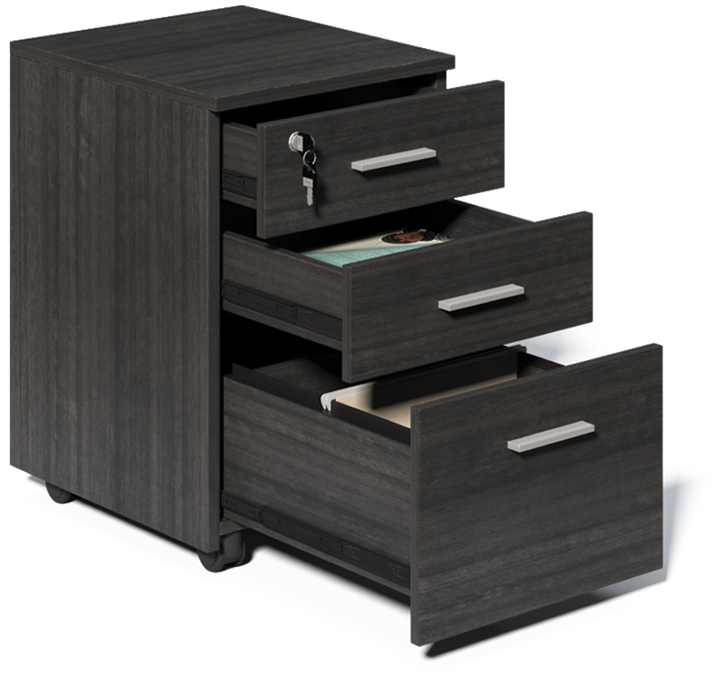 Modern Grey Oak Three Drawer Pedestal with Filing Drawer - CF-480K