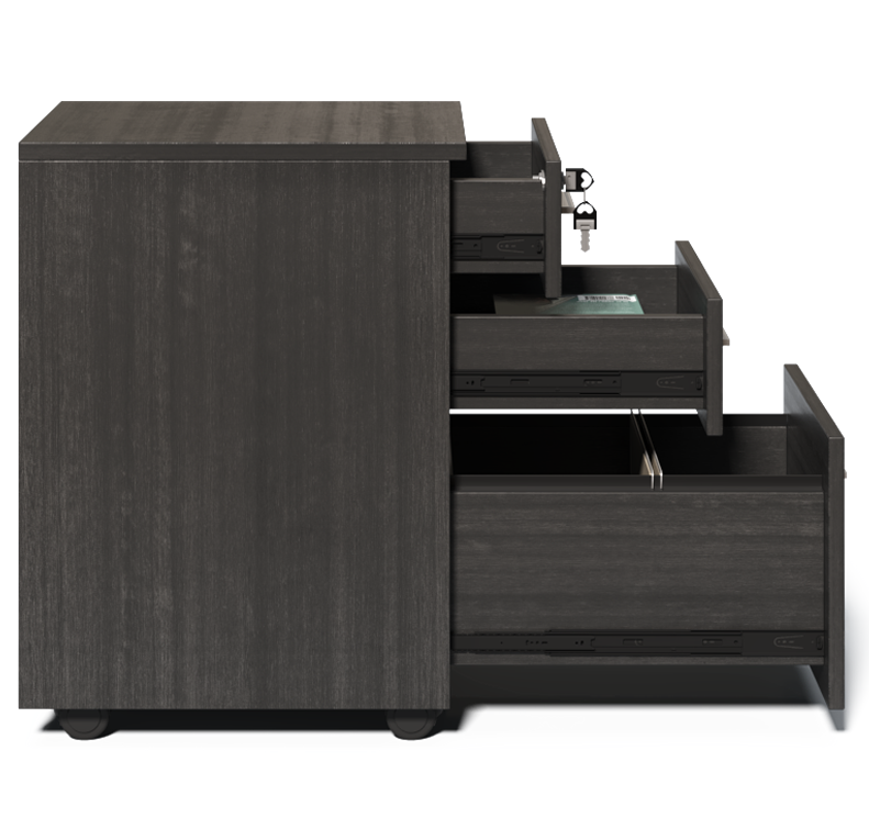 Modern Grey Oak Three Drawer Pedestal with Filing Drawer - CF-480K