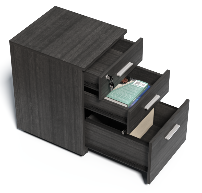 Modern Grey Oak Three Drawer Pedestal with Filing Drawer - CF-480K