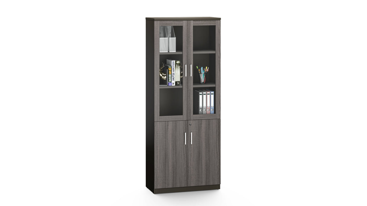Modern Grey Oak Veneer Two Door Glass Bookcase - 800mm - DG16-S0308