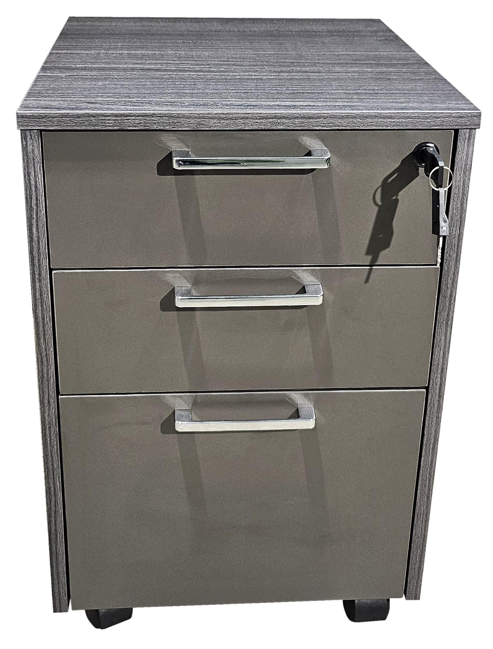 Modern Grey Oak Veneer Mobile Three Drawer Pedestal - DG17-H0101 Huddersfield