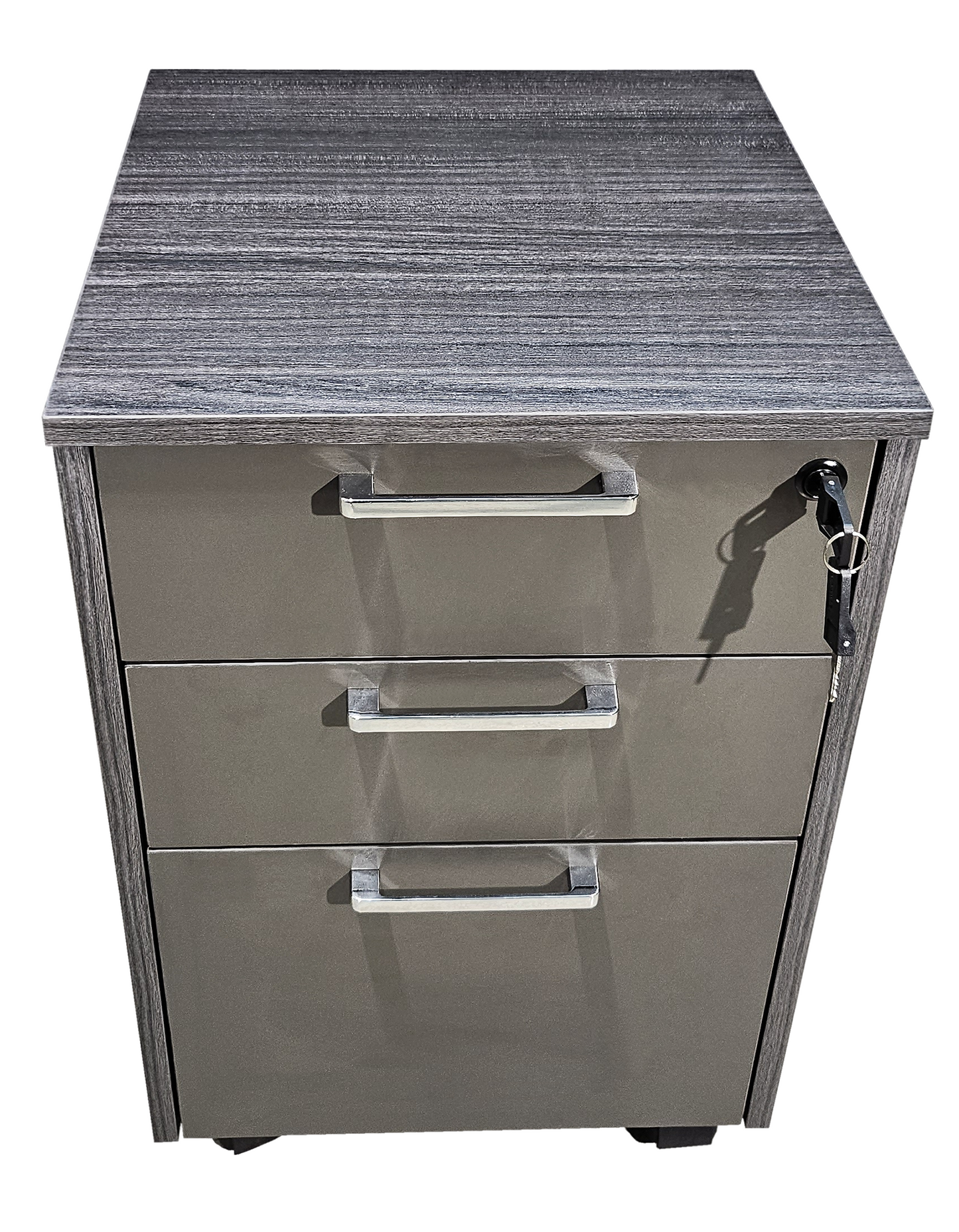 Modern Grey Oak Veneer Mobile Three Drawer Pedestal - DG17-H0101
