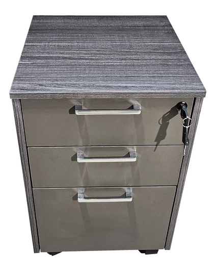 Modern Grey Oak Veneer Mobile Three Drawer Pedestal - DG17-H0101