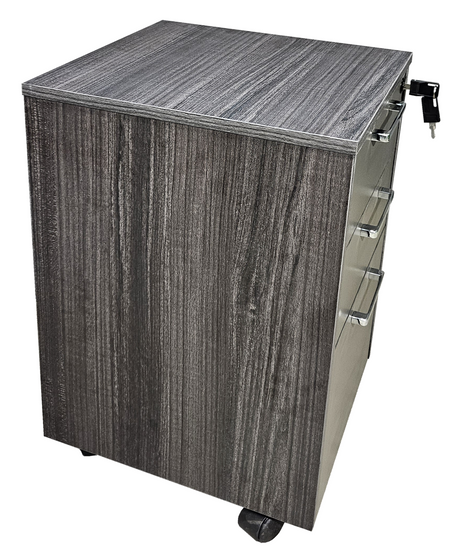 Modern Grey Oak Veneer Mobile Three Drawer Pedestal - DG17-H0101