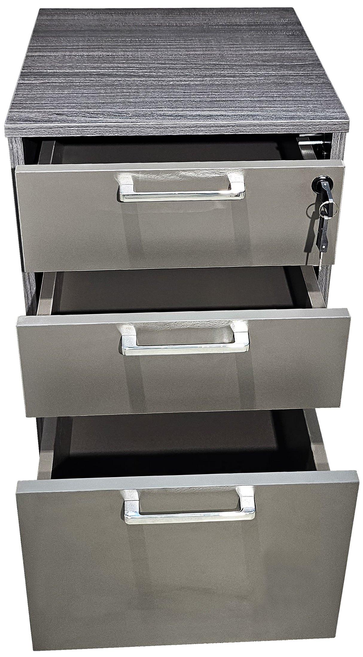 Modern Grey Oak Veneer Mobile Three Drawer Pedestal - DG17-H0101
