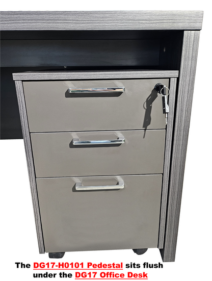 Modern Grey Oak Veneer Mobile Three Drawer Pedestal - DG17-H0101