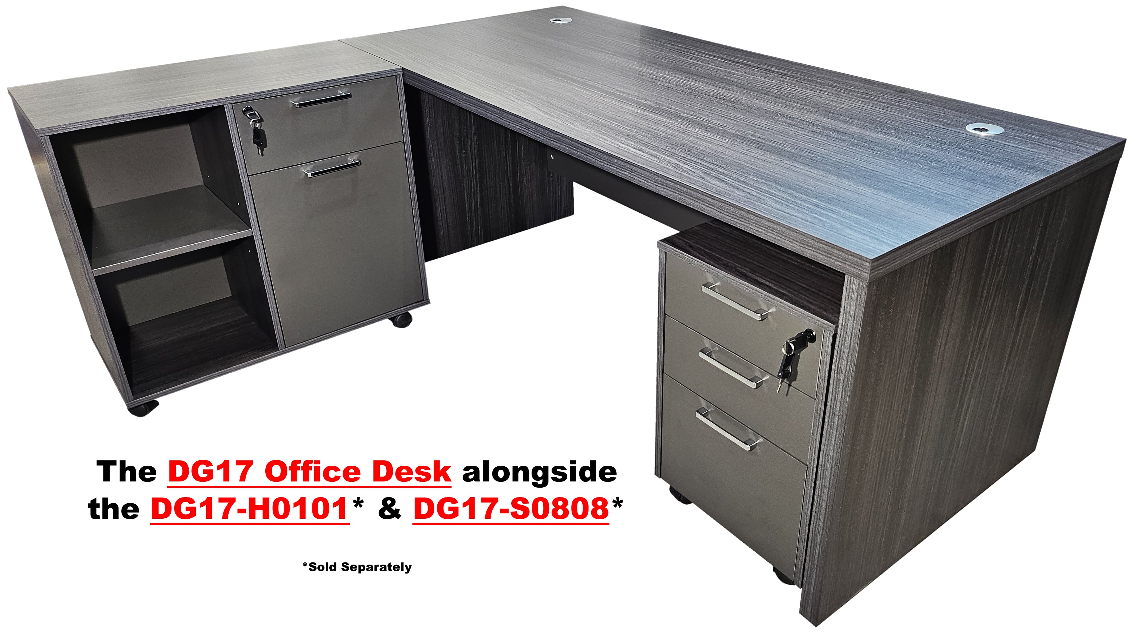 Modern Grey Oak Veneer Executive Office Desk - 1800mm - DG17-D18GR