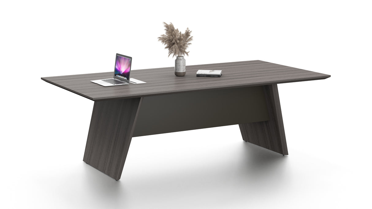 Large Modern Grey Oak Veneer Meeting Table with Angular Leg - 2400mm - DG19-C0124