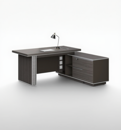 Large Modern Grey Oak Executive Corner Office Desk with Stylish Grey Leather Design - 2400mm - DG25-D01